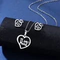 Silver stainless steel Te Amo Mama heart jewelry set with necklace and stud earrings - MAMA I Love You Style (TZ-200)