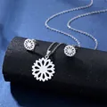 Silver stainless steel daisy flower jewelry set with necklace and stud earrings - Sunflower Style (TZ-196)