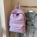 Light purple puffer quilted backpack with large capacity and soft down-like padded texture - Purple