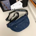 Dark blue denim crossbody chest bag with adjustable black strap and vintage casual style - Dark Blue