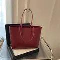 Retro red faux leather tote bag with large capacity and elegant dual handles - Red