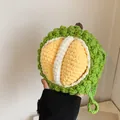 Handmade crochet durian crossbody bag with green skin and yellow pulp texture - Crossbody Style