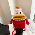 Simpatica borsa a tracolla Babbo Natale all'uncinetto per bambini con pompon gialli - Rosso