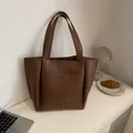 Minimalist large capacity dark brown tote bag with premium lychee grain PU leather - Coffee