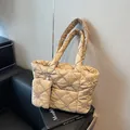 Quilted beige tote bag with flower embroidery and a small matching accessory pouch - Khaki