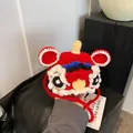 Borsa a tracolla rossa a forma di leone fatta a mano all'uncinetto con pizzo per bambine - Danza del Leone