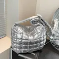 Metallic silver quilted cloud bag with padded shoulder strap and large capacity - Silver