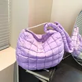 Quilted cloud shoulder bag in purple nylon with soft padded texture and wide strap - Purple