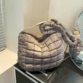 Quilted cloud shoulder bag in taupe with gathered ruffled straps and puffy texture - Brown