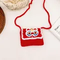 Mini borsa rossa a tracolla per bambini con ricamo Leone Danzante e pelliccia bianca - Blu