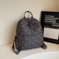 Dark gray quilted nylon backpack with bow embroidery and adjustable straps - Gray