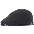 Classic black cotton beret cap for men and women with adjustable metal side buckle - Adjustable / Black