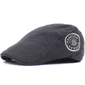 Men's navy blue cotton duckbill cap with fashion embroidery badge on white background - Adjustable / Dark Gray