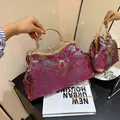 Deep pink retro shell-shaped chain bag with classic Chinese floral brocade pattern - Purple
