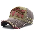 Detail of vintage washed baseball cap with Black Rebel embroidery and distressed edges - Adjustable / Coffee