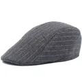 Gorra plana clásica gris oscuro con raya diplomática para hombre de estilo vintage - M (56-58cm) / Gris