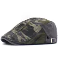Detail of adjustable metal buckle and camouflage cotton fabric on men's beret hat - Adjustable / Gray