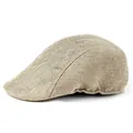 Close-up of the breathable woven mesh texture on this vintage linen flat cap for men and women - One Size / Beige