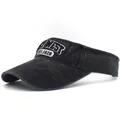 Vintage black cotton visor cap with white WEST embroidery and distressed baseball style - Adjustable / Black