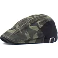 Detail of green camouflage cotton beret featuring a silver metal adjustable buckle strap - Adjustable / Black