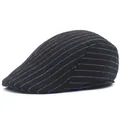 Gorra plana de algodón grueso para hombre con patrón de rayas blancas y negras retro - M (56-58cm) / Negro