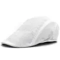 Detail of white mesh flat cap showing breathable fabric texture and classic side profile - One Size / White