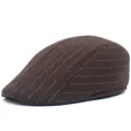 Gorra plana de rayas marrón oscuro con textura de lana, elegante estilo retro inglés - M (56-58cm) / café