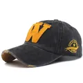 Berretto da baseball vintage in cotone nero con toppa W gialla e ricami laterali - Regolabile / Grigio Nero