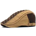 Detail view of cotton flat cap featuring diamond stitching and adjustable metal buckle - Adjustable / Coffee
