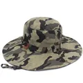 Outdoor jungle camouflage cotton boonie hat with wide brim and adjustable chin strap - M (56-58cm) / Jungle Camouflage