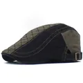 Detail of cotton newsboy cap showing quilted pattern and adjustable metal buckle - Adjustable / Army Green