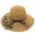 Chapeau de soleil en raphia pour femme avec broderie Mallorca et large bord - M / Kaki