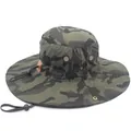 Jungle camouflage cotton bucket hat with adjustable chin strap and side press studs - M (56-58cm) / Army Green Jungle Camouflage
