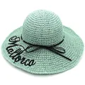 Women's mint green raffia sun hat with wide brim and Mallorca embroidery detail - M / Green