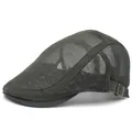Unisex mesh flat cap in olive green with adjustable canvas side straps for summer - Adjustable / Army Green