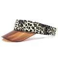 Close-up of leopard print fabric band and brown transparent PVC visor on sun hat - Light Leopard
