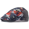 Detail of breathable mesh fabric and adjustable silver buckle on camo beret hat - Gray