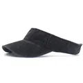 Detail of a plain black washed cotton visor hat showing the side profile and stitch texture - Adjustable / Black