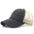 Λεπτομέρεια vintage καπέλου trucker με αναπνεύσιμο πλέγμα και ραφές αντίθεσης - Ρυθμιζόμενο / Μαύρο