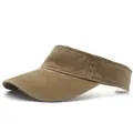 Detail view of khaki cotton sun visor with reinforced stitching for outdoor sports - Adjustable / Khaki