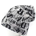 Detailed view of grey knit beanie with black letter patterns and soft fabric texture - M / Gray