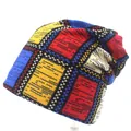 Kleurrijke gebreide muts en sjaal met ruitjespatroon en golfstructuur voor vrouwen - M (56-58cm) / Saffierblauw