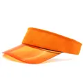 Close-up of vibrant orange translucent PVC sun visor with a wide brim for summer outdoor sports - Orange