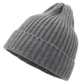 Detailed close-up of the grey ribbed knit texture on a winter beanie hat - Dark Gray