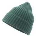 Dettaglio del berretto in maglia a coste verde scuro con trama in lana e risvolto - Adulto / Verde