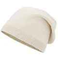 Detail shot of the ribbed knit texture and soft off-white fabric of the beanie - M(56-58cm) / Beige