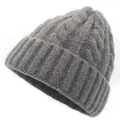 Dark grey chunky knit beanie with thick cable patterns and soft wool texture - Adult 56-60cm / Gray