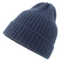 Winter ribbed knit navy blue beanie hat with folded cuff for adults and children - Navy Blue