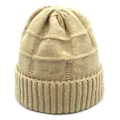 Close-up of khaki waffle knit beanie showing detailed ribbing and thick texture - M (56-58cm) / Khaki