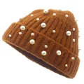 Bonnet en maille perlé marron caramel, bonnet d'hiver côtelé élégant pour femmes - Perle Totale Caramel